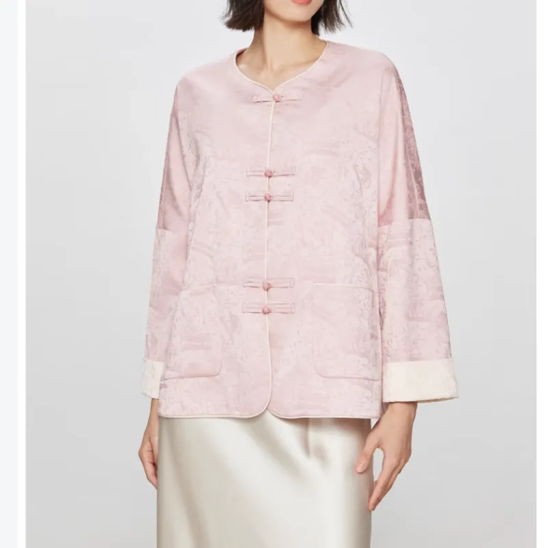 Yu Qianwen Cropped Coats Women's Pink-5