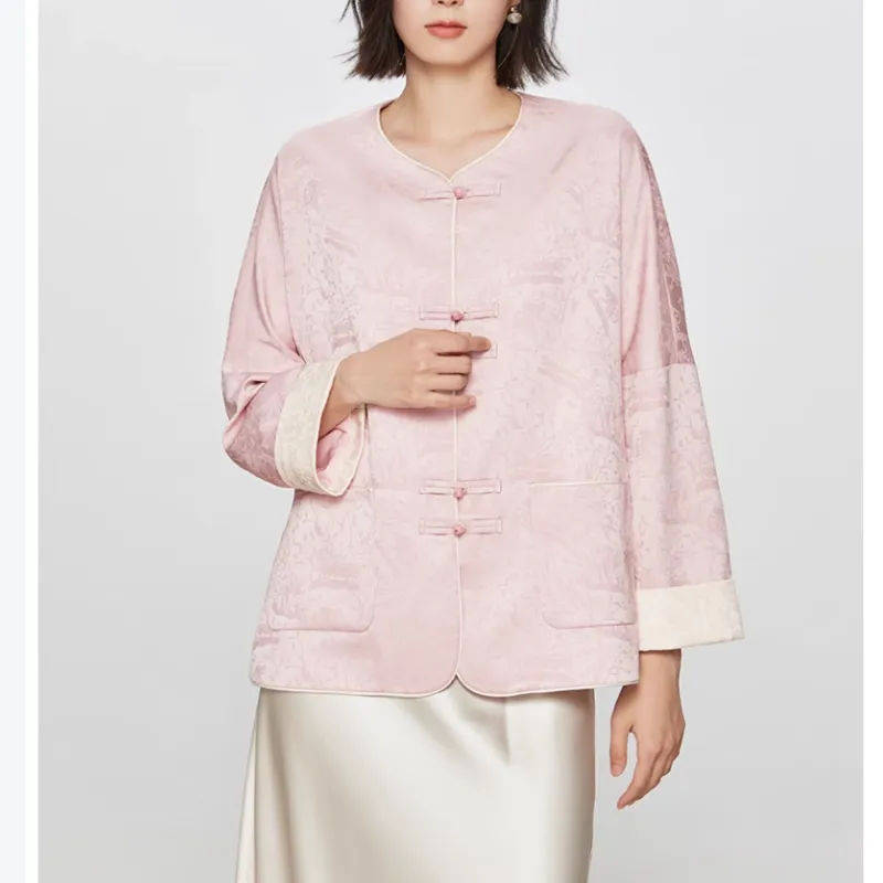 Yu Qianwen Cropped Coats Women's Pink-4