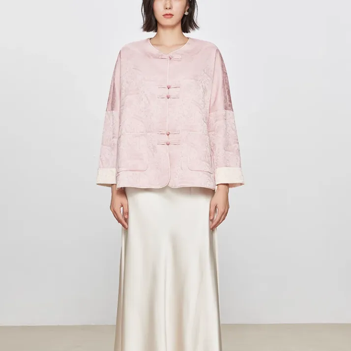 Yu Qianwen Cropped Coats Women's Pink-3