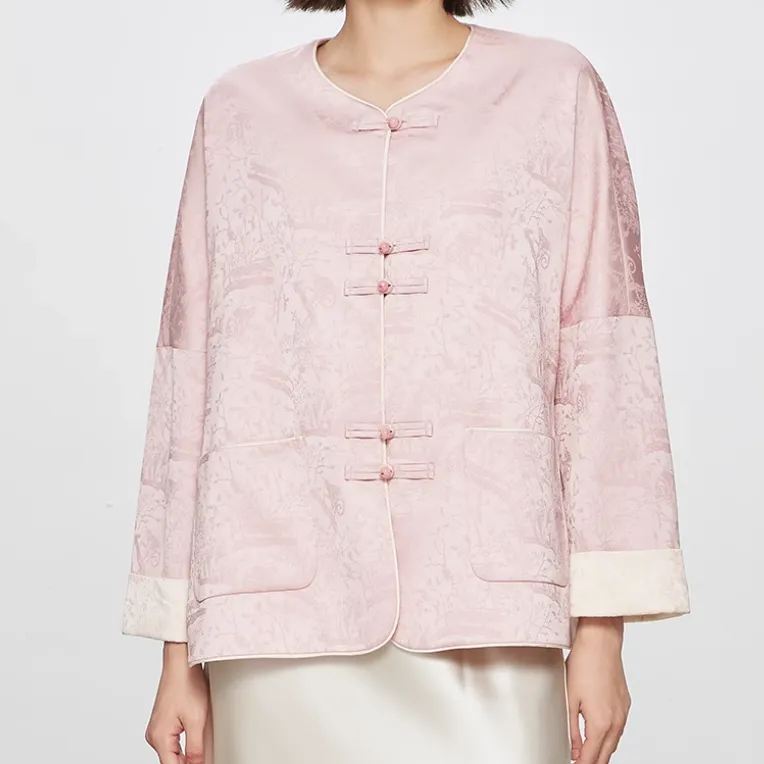 Yu Qianwen Cropped Coats Women's Pink-2