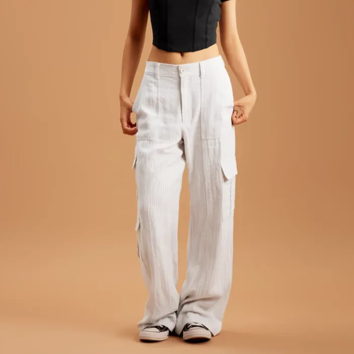 Hollister Cargo Pants Women's Brown With Yellow Stripes-3