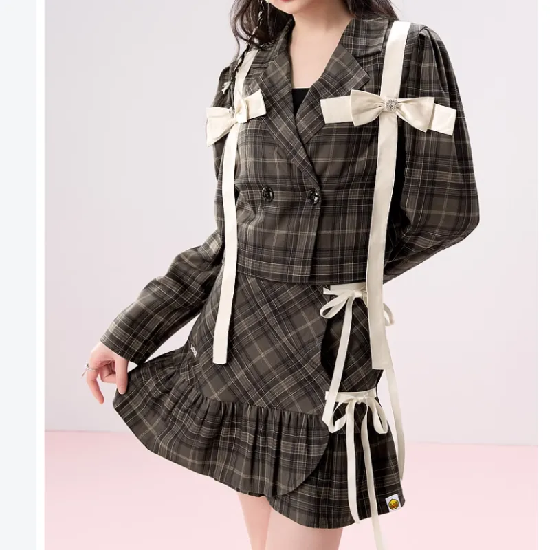 B.Duck Business Suit Women's Brown Plaid-2