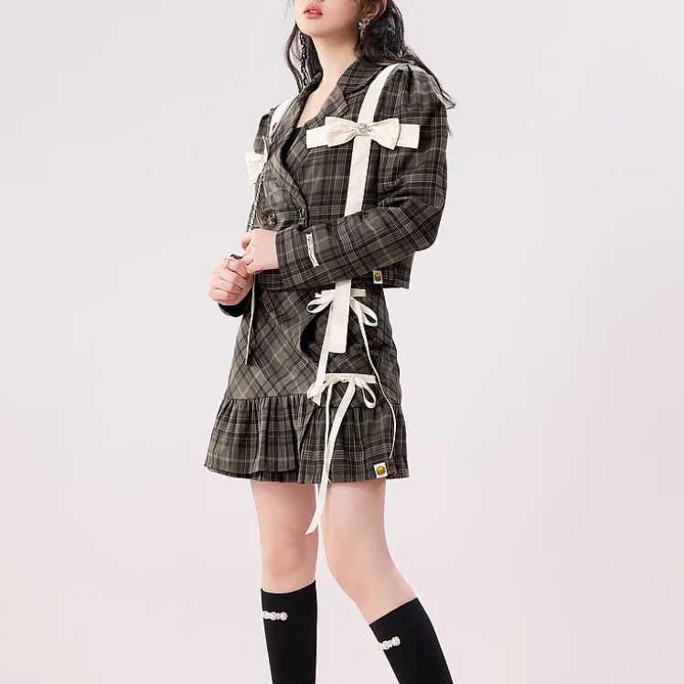 B.Duck Business Suit Women's Brown Plaid-1