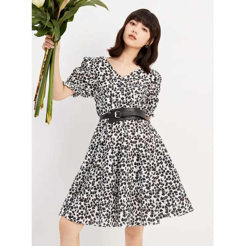 Hopeshow Short Sleeved Dress Women's White With Floral-3