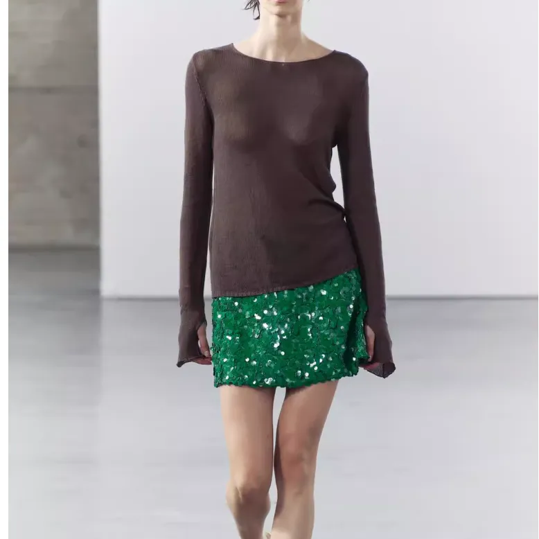 ZARA Casual Short Skirts Women's Green-4