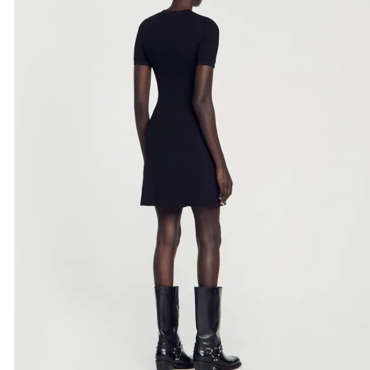 Sandro Ribbed-knit Button-embellished Minidress-3