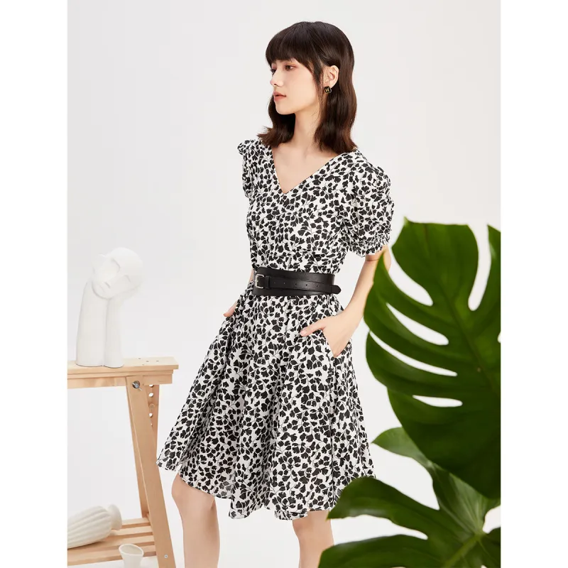Hopeshow Short Sleeved Dress Women's White With Floral-5