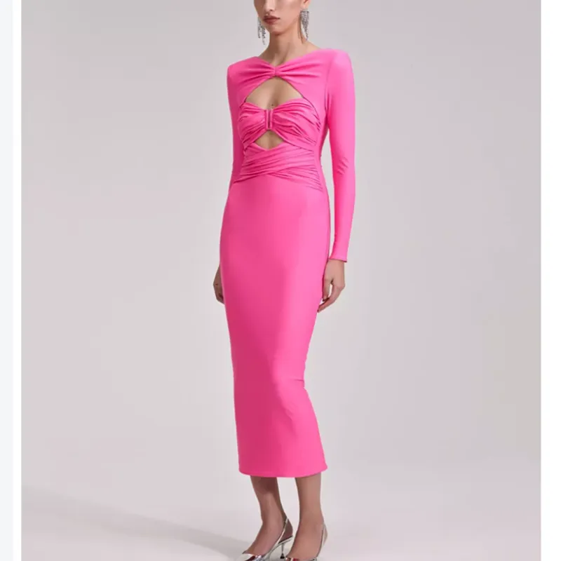 Self portrait Long Sleeved Dresses Women's Neon Pink-2