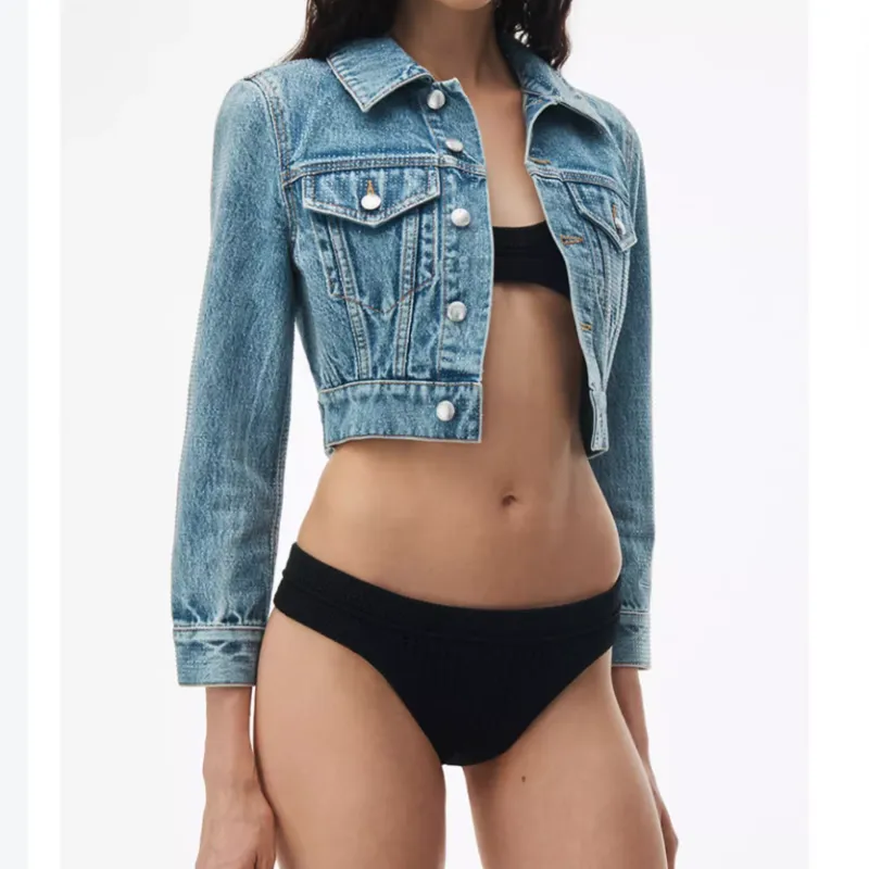 Alexander Wang Button Up Cropped Denim Jacket-2