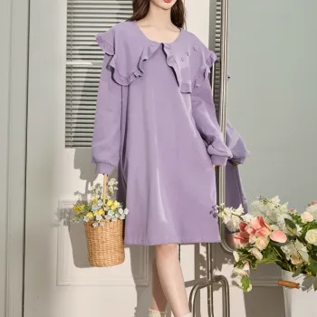 Tonlion Long Sleeved Dress Women's Vintage Purple