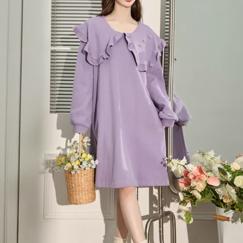 Tonlion Long Sleeved Dress Women's Vintage Purple