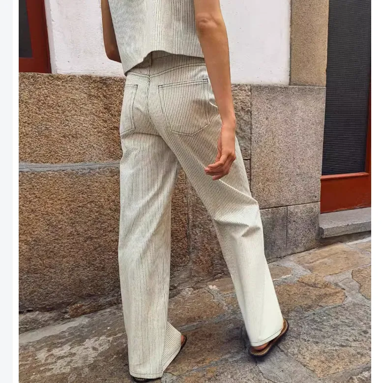ZARA Casual Pants Women's Green/White-3