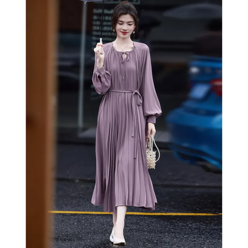 【dme】 Long Sleeved Dresses Women's Rose Purple-3