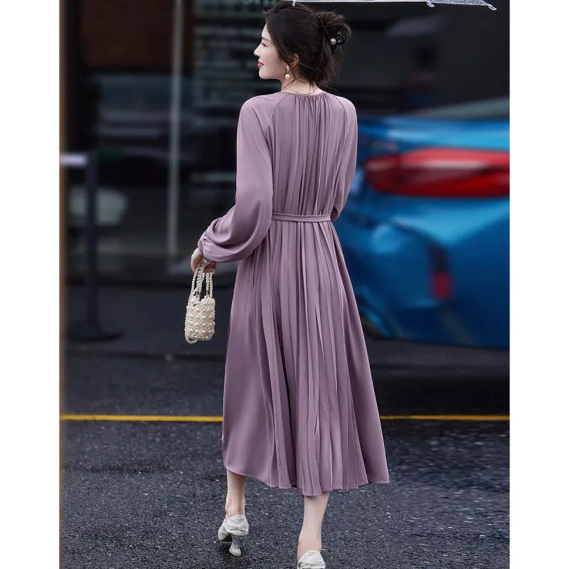 【dme】 Long Sleeved Dresses Women's Rose Purple-4