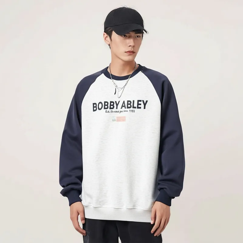BOBBY ABLEY Patchwork Color Blocking Loose Fit Casual Heavyweight Crew Neck Pullover Sweatshirt Unisex-4
