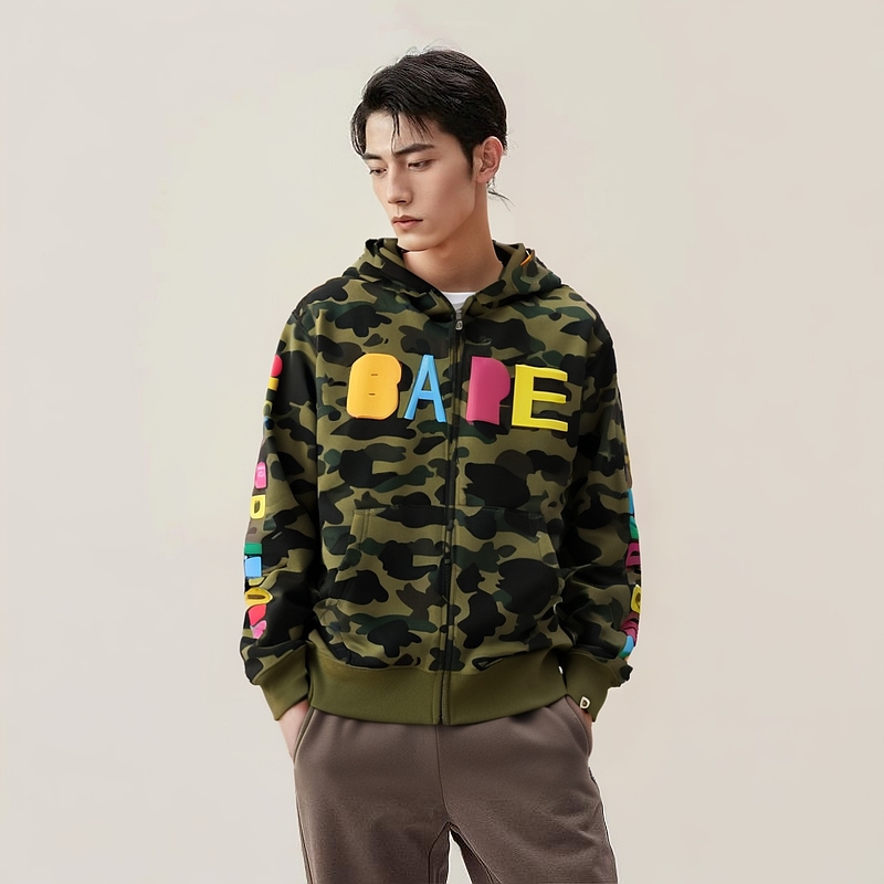 Bape green hoodie for 2024 men