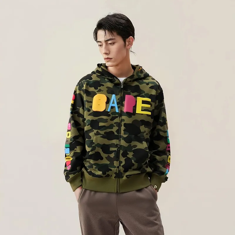 A BATHING APE x READYMADE Shark Collection BAPE X READYMADE Collaboration Sweatshirt Men's Green Camouflage-3