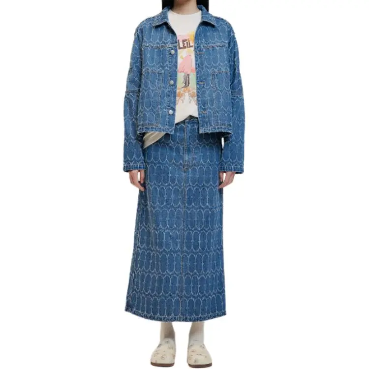 H&M Denim Long Skirts Women's Blue-1