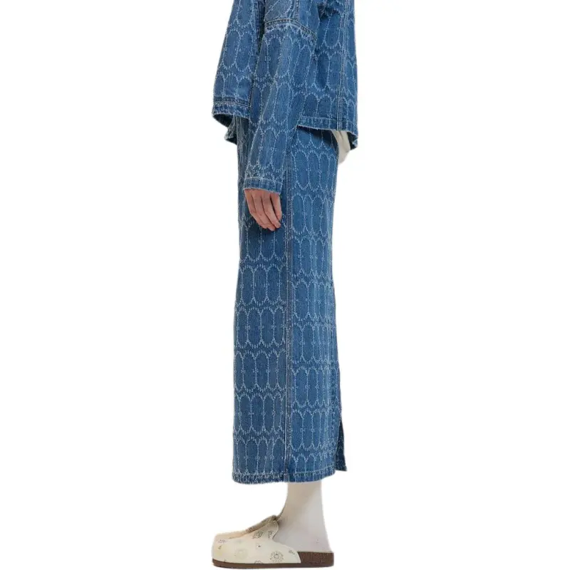 H&M Denim Long Skirts Women's Blue-3