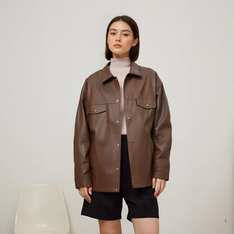 ZMOH Vintage Leather Jacket Unisex Couple's-13