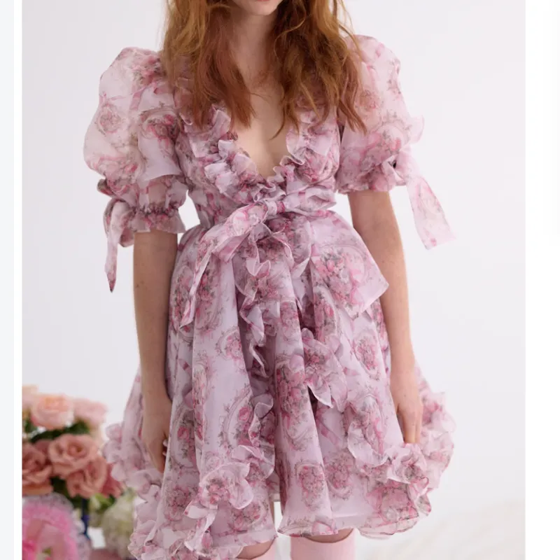 Selkie Collection Short-Sleeved Dresses Women's Apricot Base Heart Ribbon Print-3