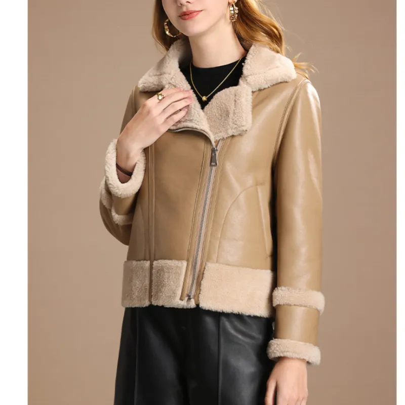 FENHONGMALI Jackets Coats Women's Oatmeal/Light Khaki-4