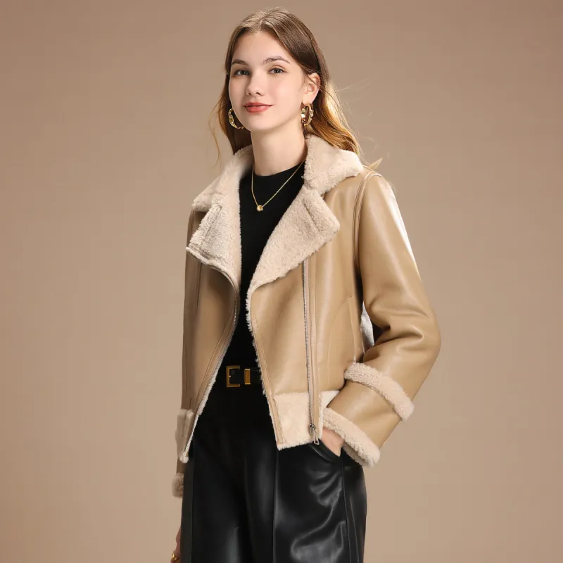 FENHONGMALI Jackets Coats Women's Oatmeal/Light Khaki-2