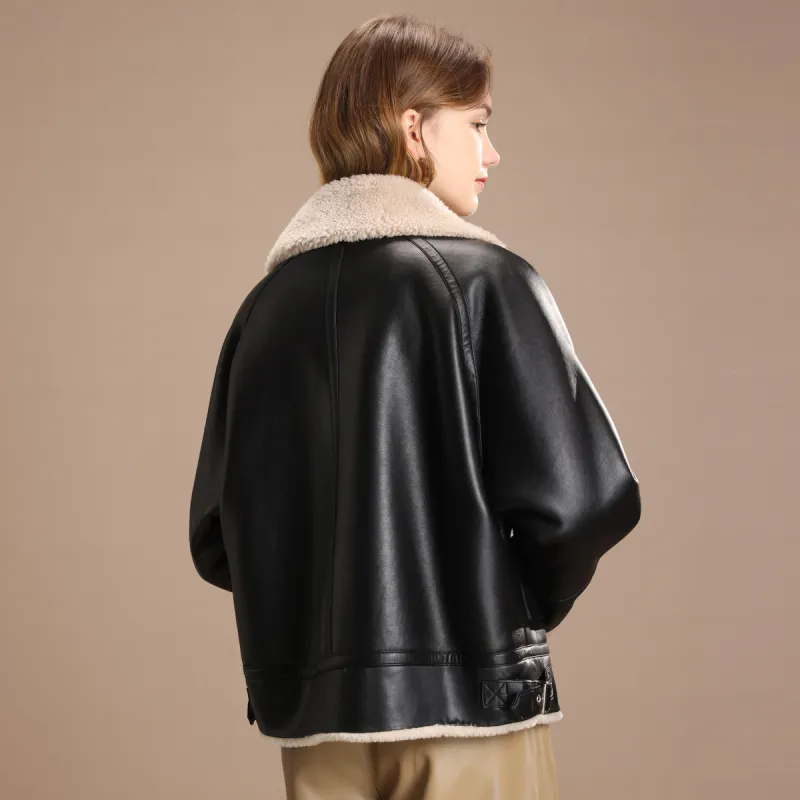 FENHONGMALI Jackets Coats Women's Oatmeal/Black-3