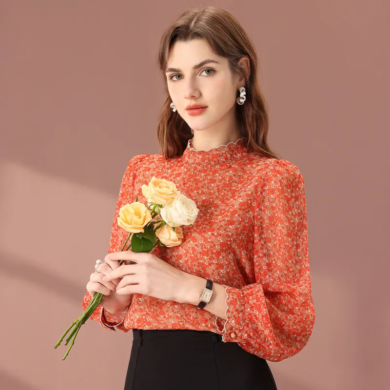 FENHONGMALI Shirt Women's Red Flower-3