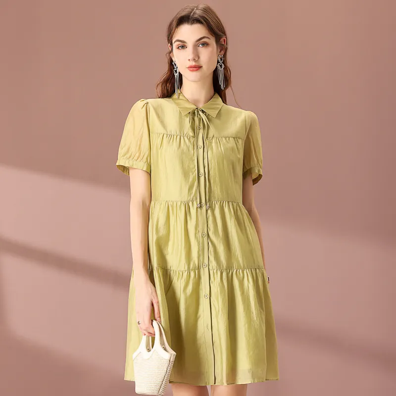 FENHONGMALI Short Sleeved Dresses Women's Green-3