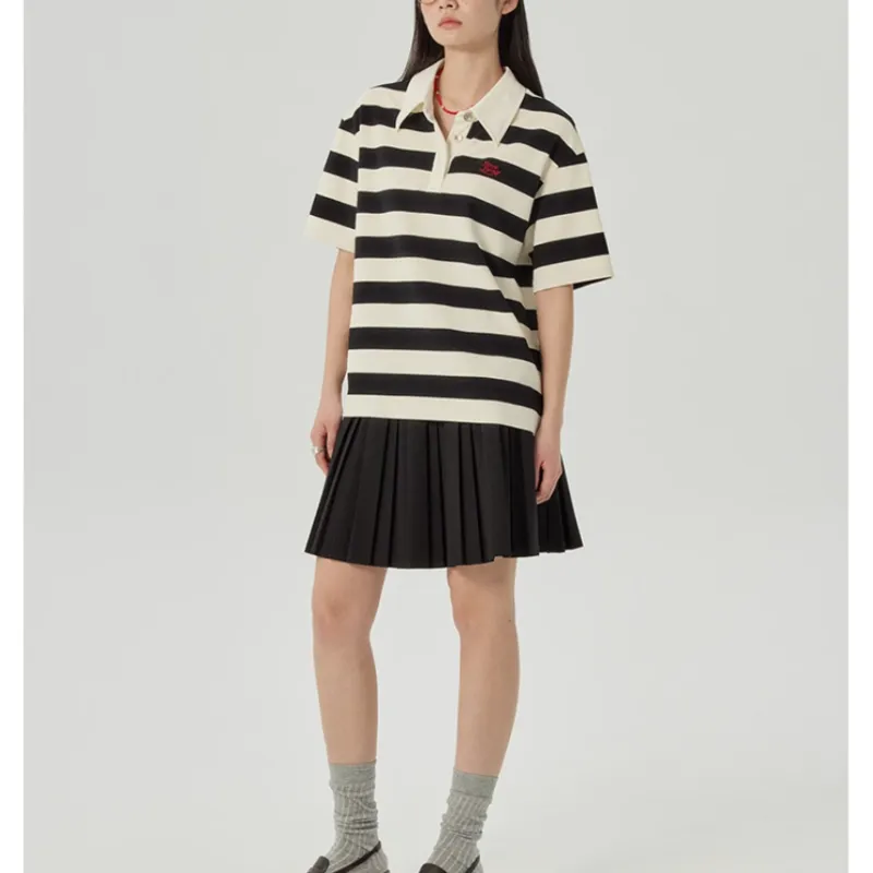 Omont Regular T Shirt Women's Black Rice Stripes-0