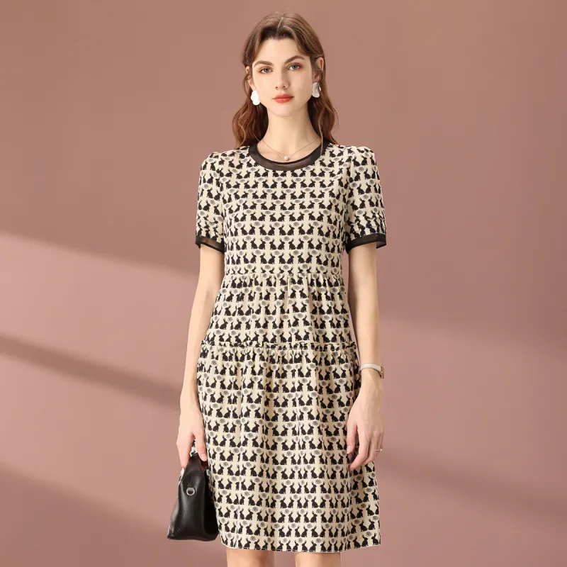 FENHONGMALI Short Sleeved Dress Women's Apricot With Floral-3