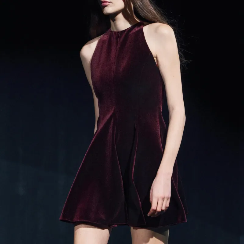 ZARA ZW Series Sleeveless Dress Women's Burgundy-3