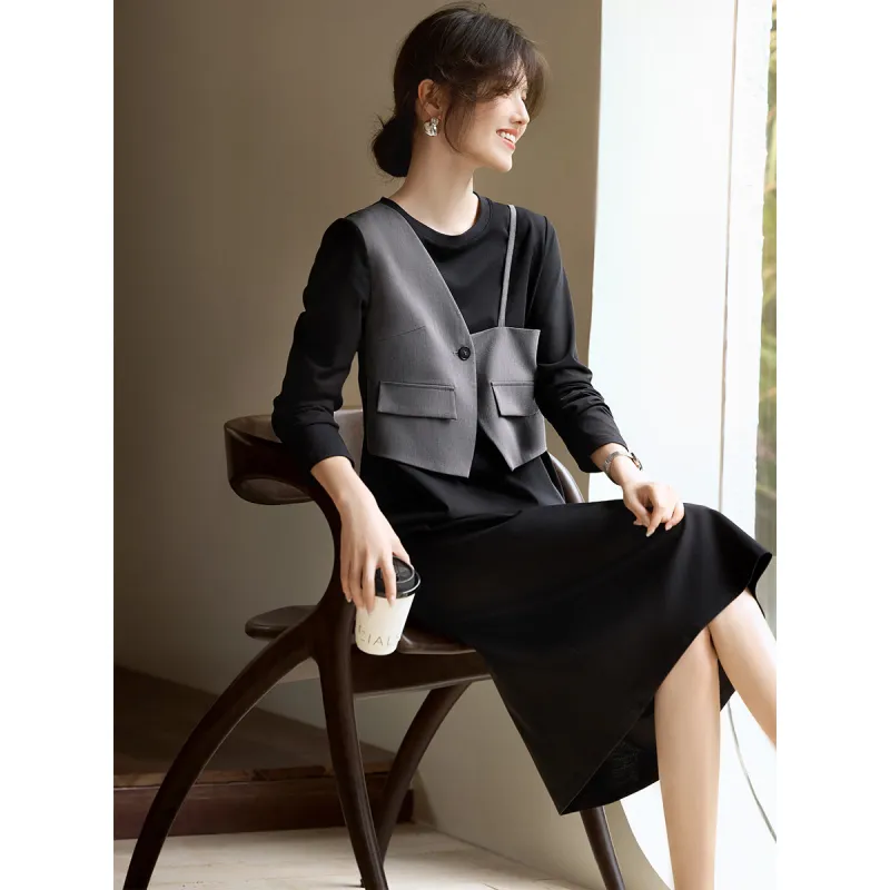 XWI Long Sleeved Dress Women's Black & Gray-3