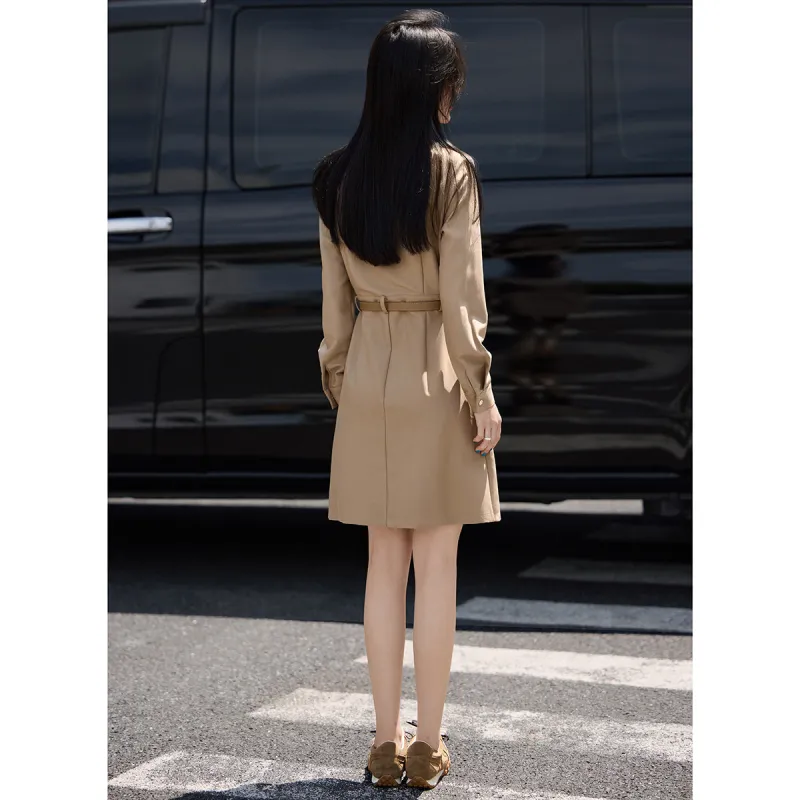 Mo Han Yi Mei Long Sleeved Dresses Women's Khaki-0