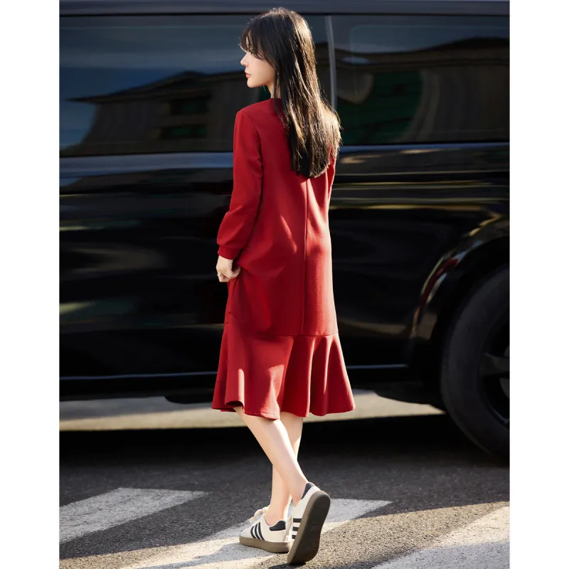 Mo Han Yi Mei Long Sleeved Dress Women's Red-1