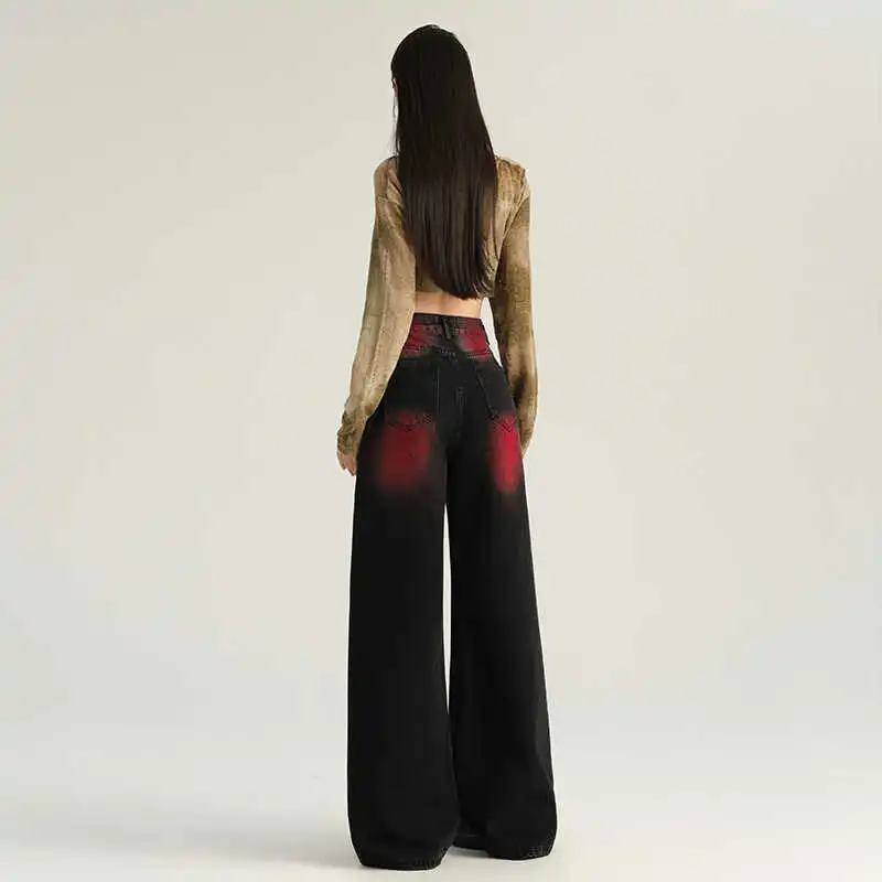 YINLEI Jeans Women's Red-3