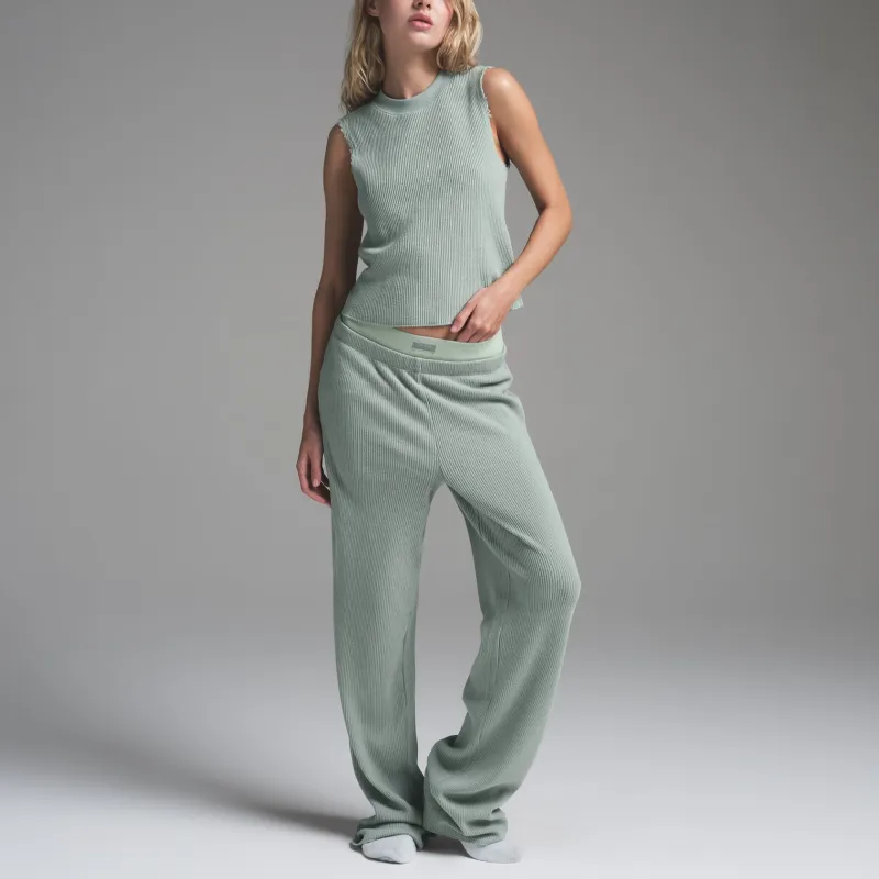 SKIMS FW24 HEAVY WAFFLE STRAIGHT LEG PANT Casual Pants Women's VAPOR/Steam Color-1