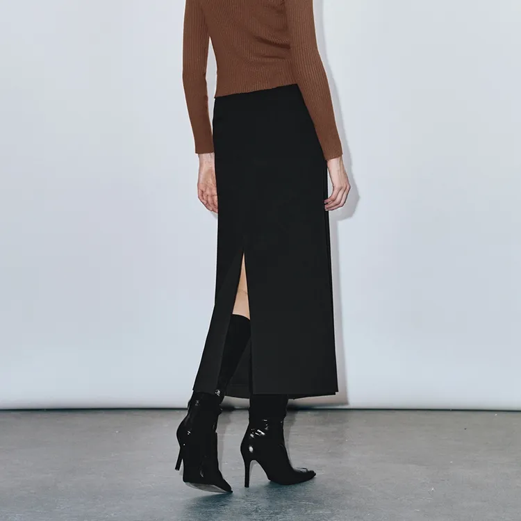 URBAN REVIVO Casual Long Skirt Women's Jet Black-2