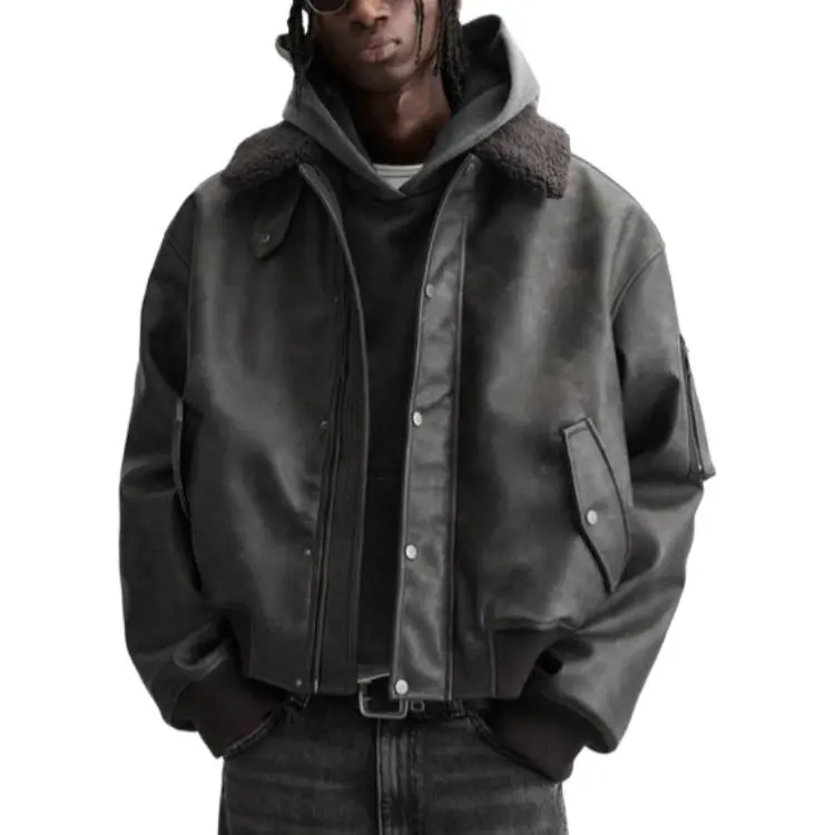 ZARA Leather Jacket Men's Brown-3