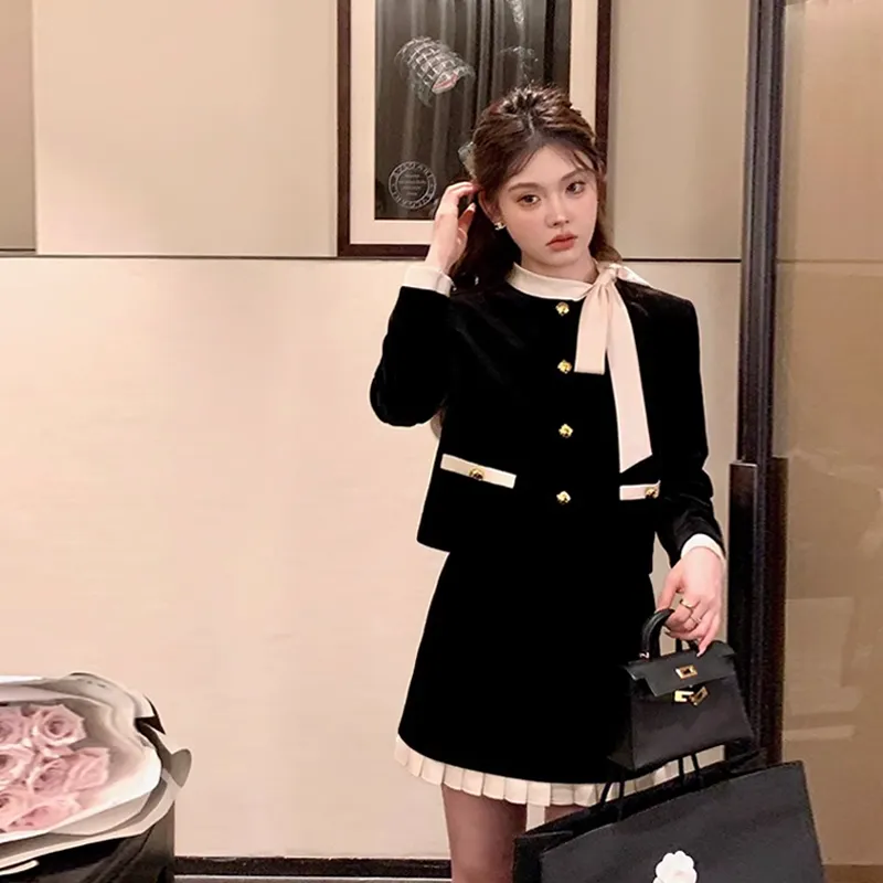 Qiuerle Skirt Set Women's Black-3