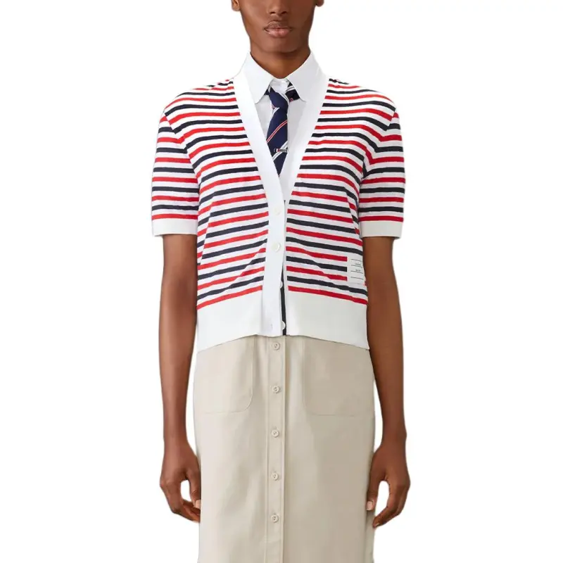 THOM BROWNE Striped Linen Cardigan-3