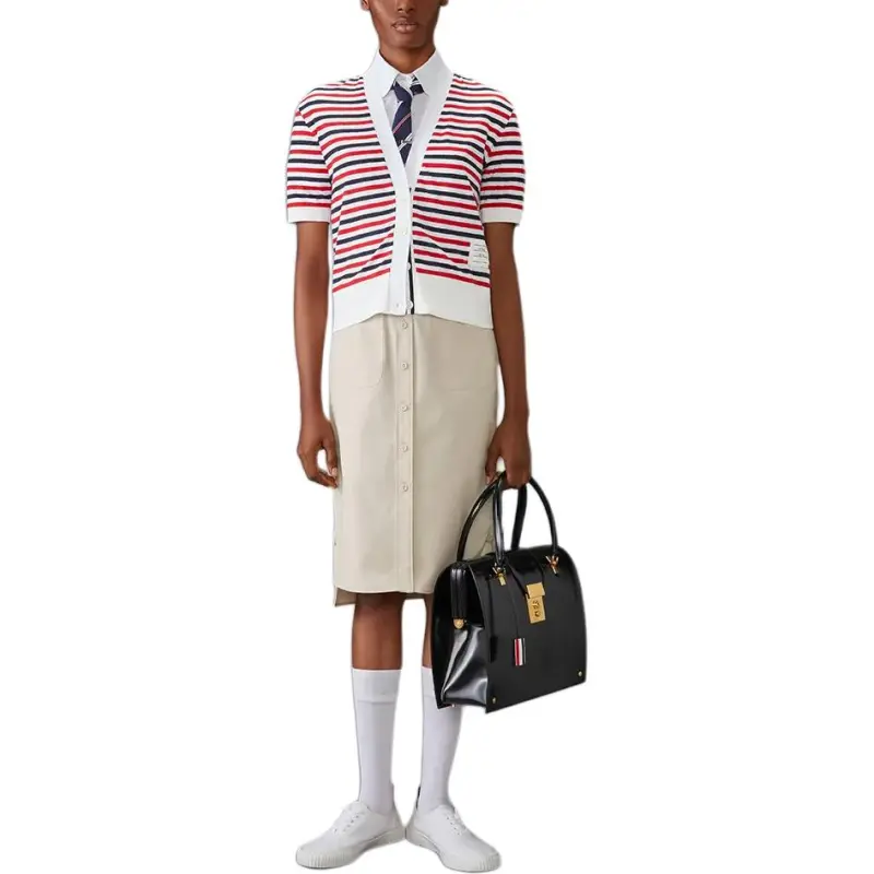 THOM BROWNE Striped Linen Cardigan-2