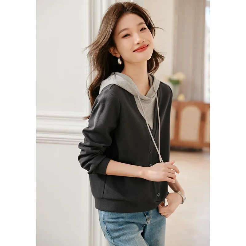 Oudifu Sweatshirt Women's Dark Gray-3