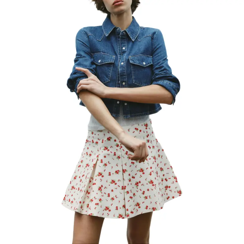 ZARA Trf Casual Short Skirts Women's Nude/Red-3
