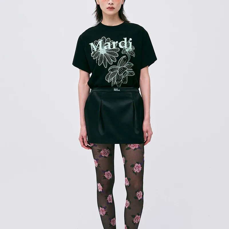 MARDI MERCREDI Three Flowers Collection SS25 T Shirt Women's Black/Mint Korean Style-3