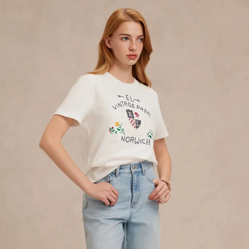 E.land T Shirt Women's Ivory White/White-2