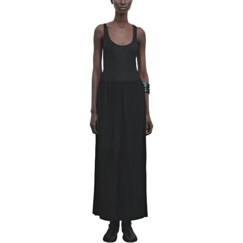 Massimo Dutti Leather Long Skirt Women's Black-2