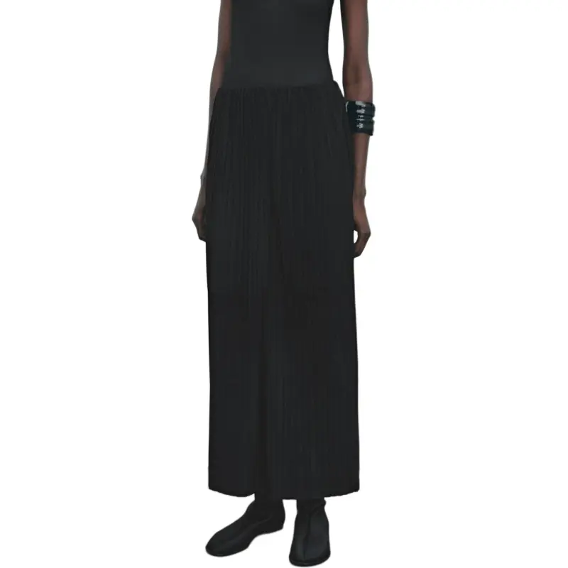 Massimo Dutti Leather Long Skirt Women's Black-4