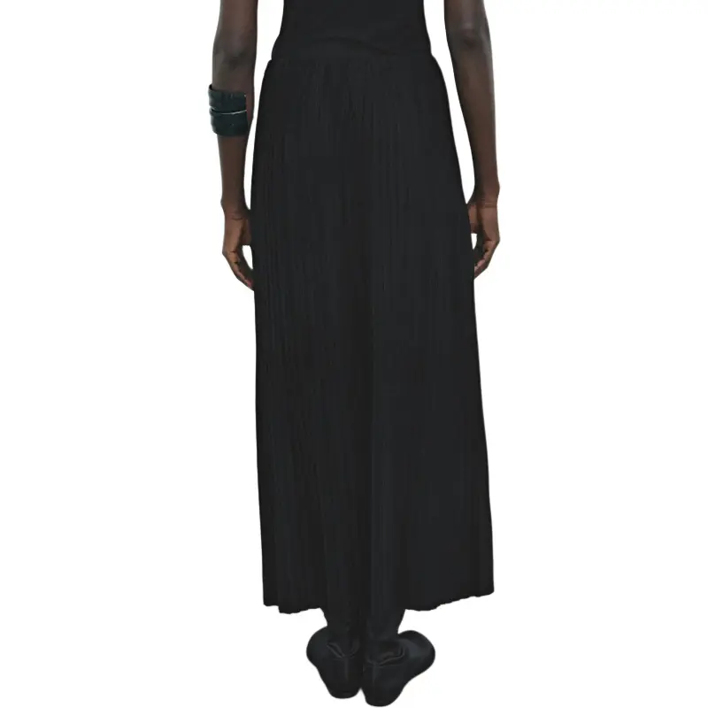 Massimo Dutti Leather Long Skirt Women's Black-3